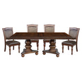 Traditional Style Dining Room Table W Leaf And 4X Side Chairs Dining 5Pc Set Brown Cherry Finish Upholstered Seat Wooden Furniture Wood Wood Brown Mix Seats 4 Wood Dining Room Extendable Traditional Double Pedestal Rectangular Dining Table With Chair