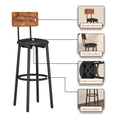 Round Bar Stool Set With Shelf, Upholstered Stool With Backrest, Rustic Brown, 23.62'' W X 23.62'' D X 35.43'' H Rustic Brown Particle Board