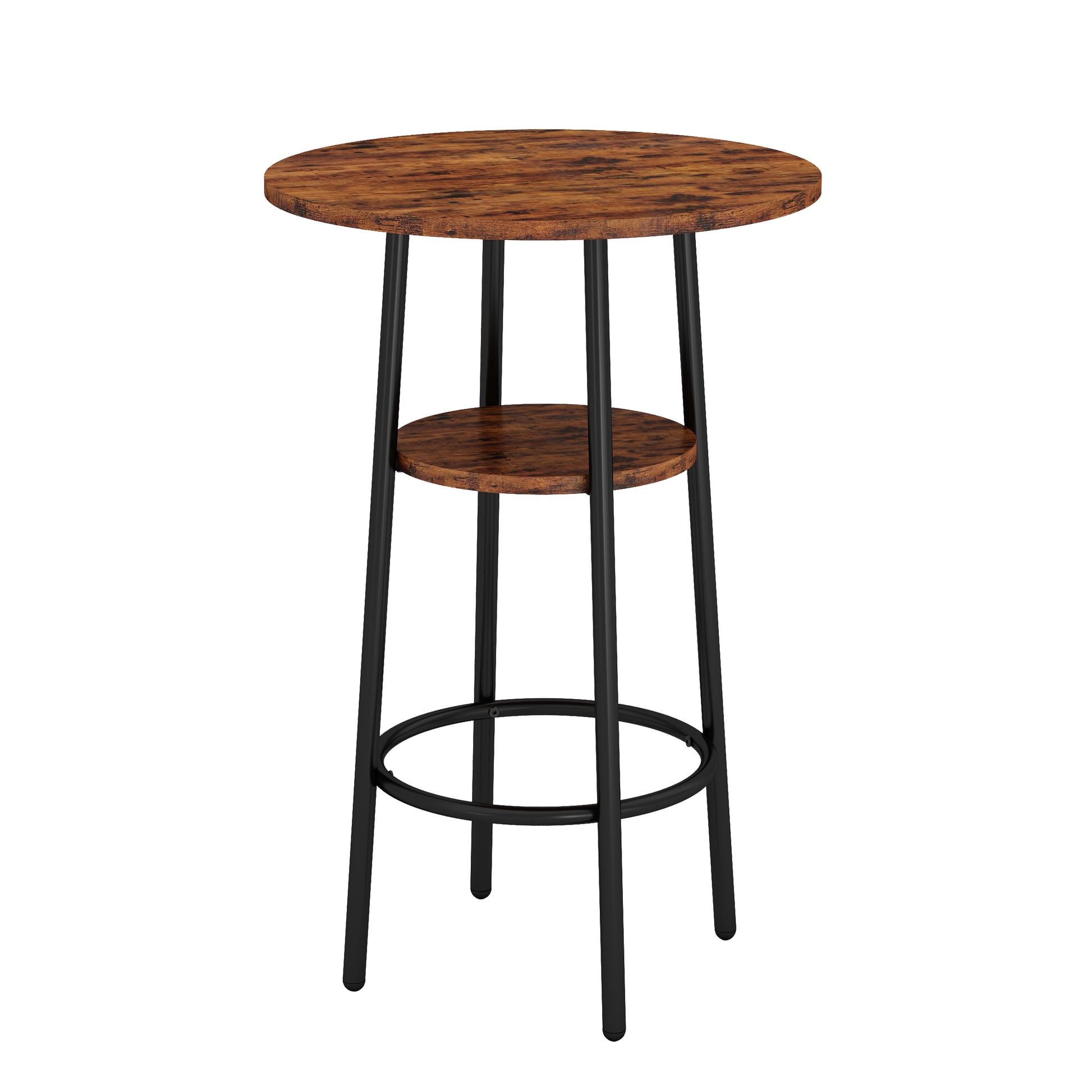 Round Bar Stool Set With Shelf, Upholstered Stool With Backrest, Rustic Brown, 23.62'' W X 23.62'' D X 35.43'' H Rustic Brown Particle Board