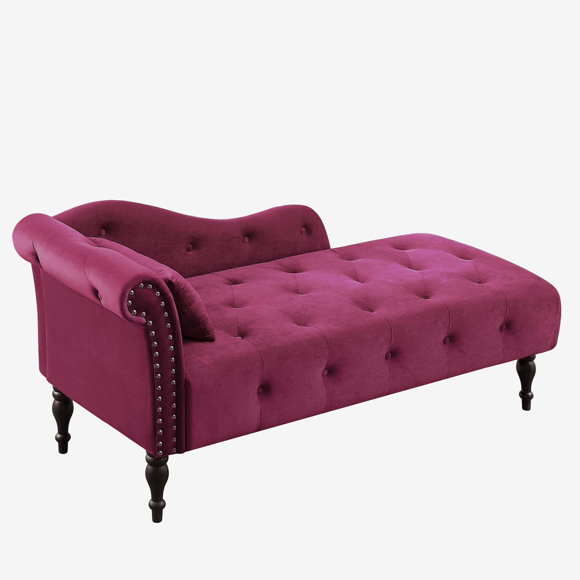 Aijia 60.6" Velvet Chaise Lounge Buttons Tufted Trimmed Solid Wood Legs With 1 Pillow,Burdy Left Arm Design As Shown In The Picture Burgundy Velvet