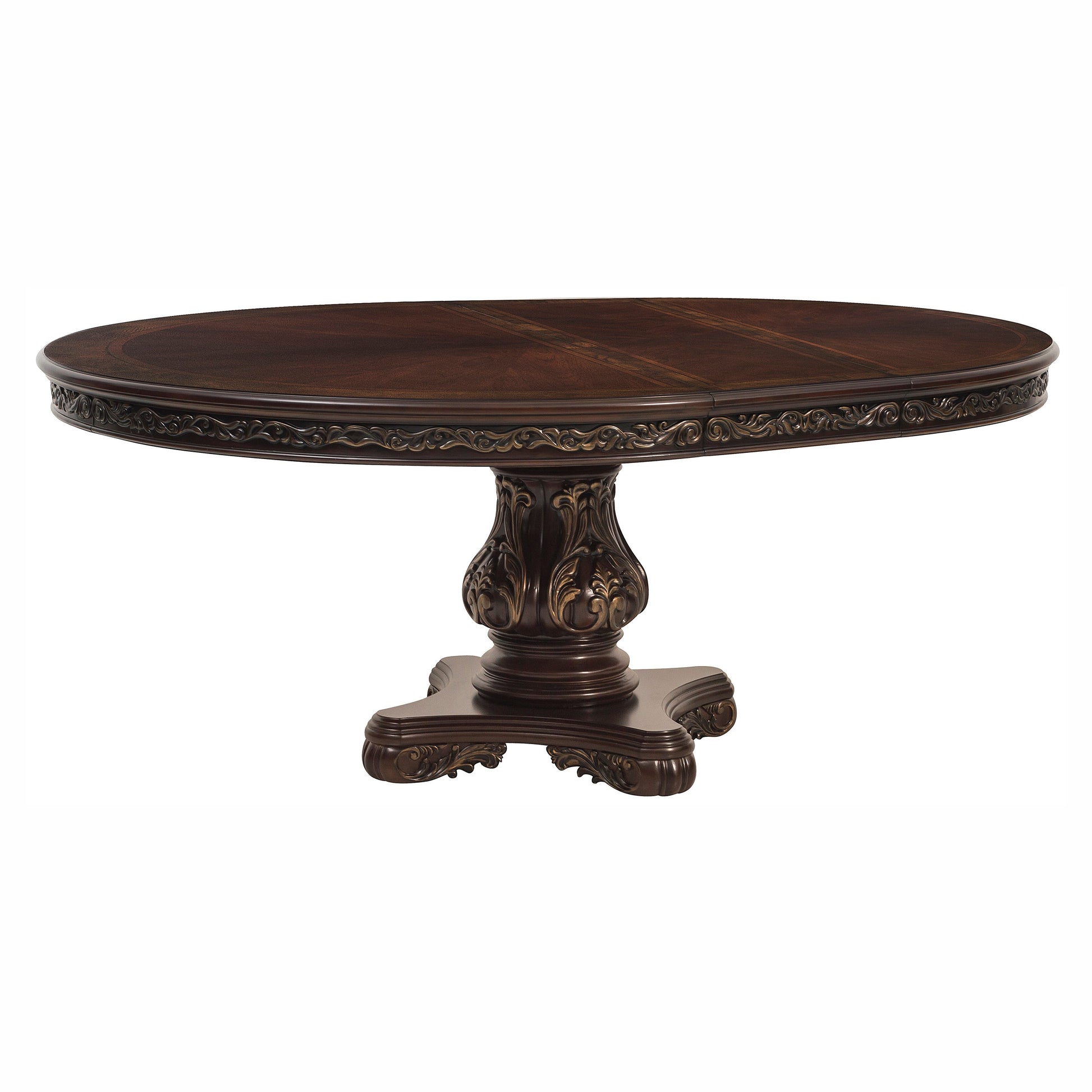 Beautiful Cherry Finish With Gold Tipping 1Pc Dining Round Oval Table With Extension Leaf Traditional Design Furniture Brown Mix Dining Room American Traditional,Traditional Wood