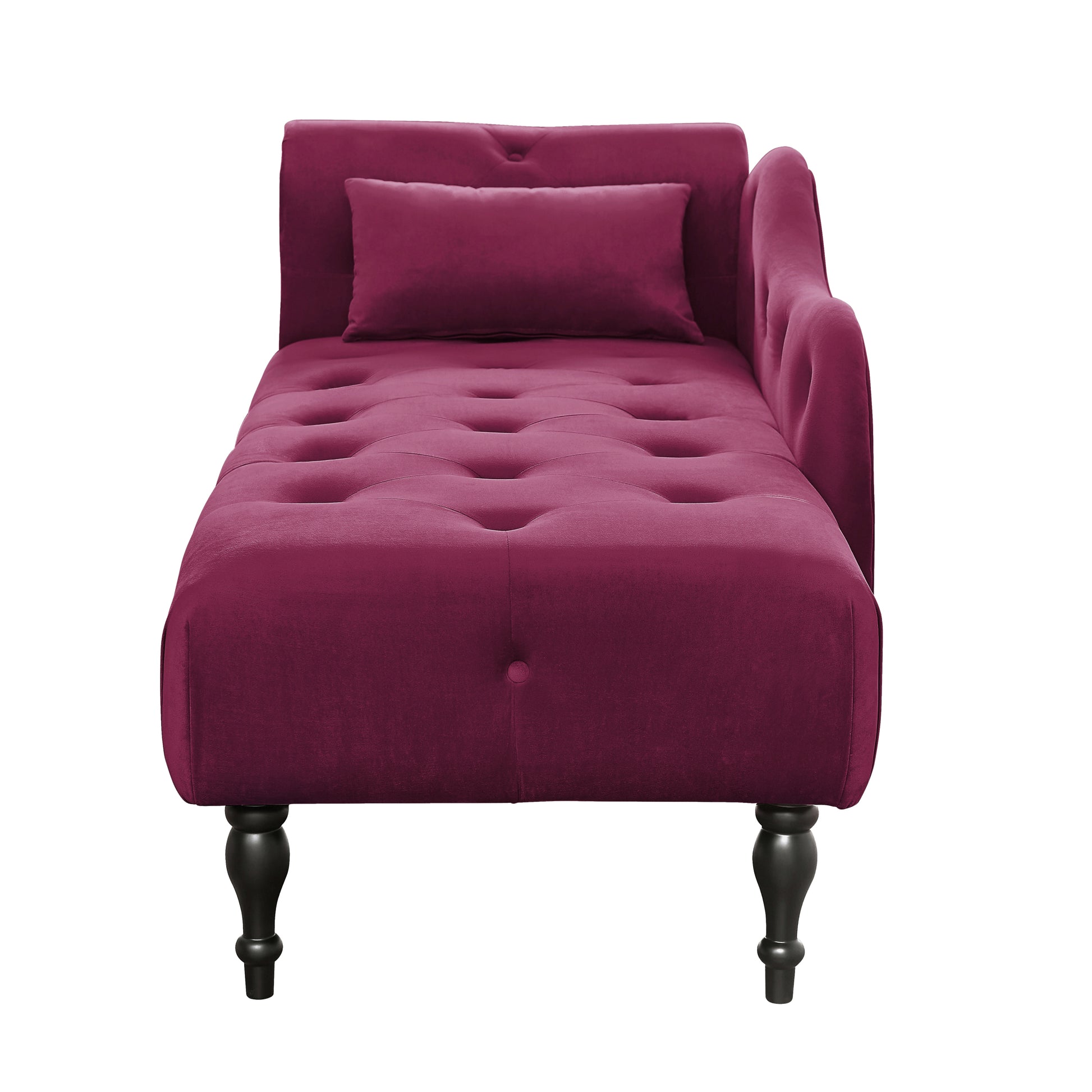 Aijia 60.6" Velvet Chaise Lounge Buttons Tufted Trimmed Solid Wood Legs With 1 Pillow,Burdy Left Arm Design As Shown In The Picture Burgundy Velvet