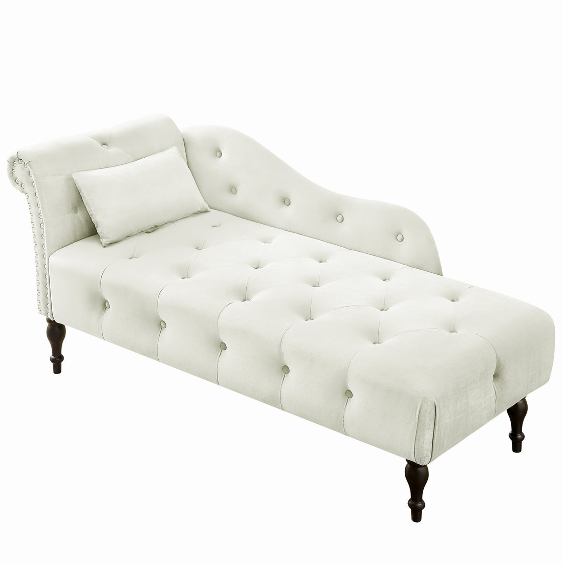 Aijia 60.6" Velvet Chaise Lounge Buttons Tufted Trimmed Solid Wood Legs With 1 Pillow,White Left Arm Design As Shown In The Picture White Velvet