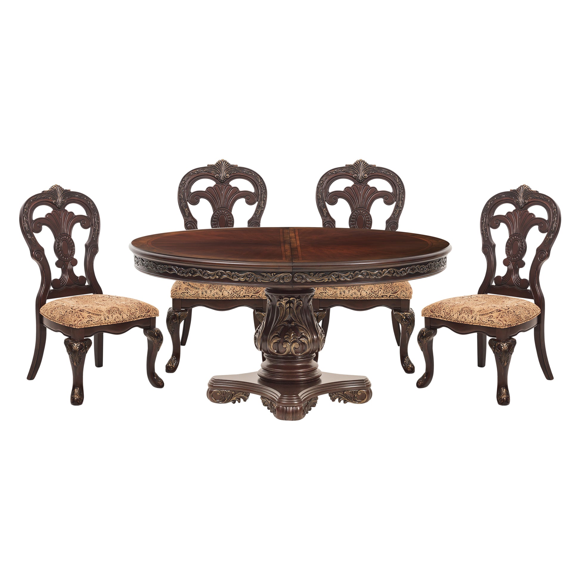 Beautiful Cherry Finish With Gold Tipping 1Pc Dining Round Oval Table With Extension Leaf Traditional Design Furniture Brown Mix Dining Room American Traditional,Traditional Wood