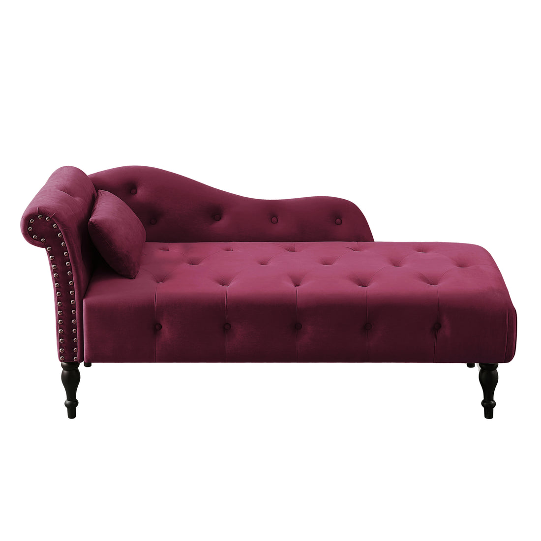 Aijia 60.6" Velvet Chaise Lounge Buttons Tufted Trimmed Solid Wood Legs With 1 Pillow,Burdy Left Arm Design As Shown In The Picture Burgundy Velvet