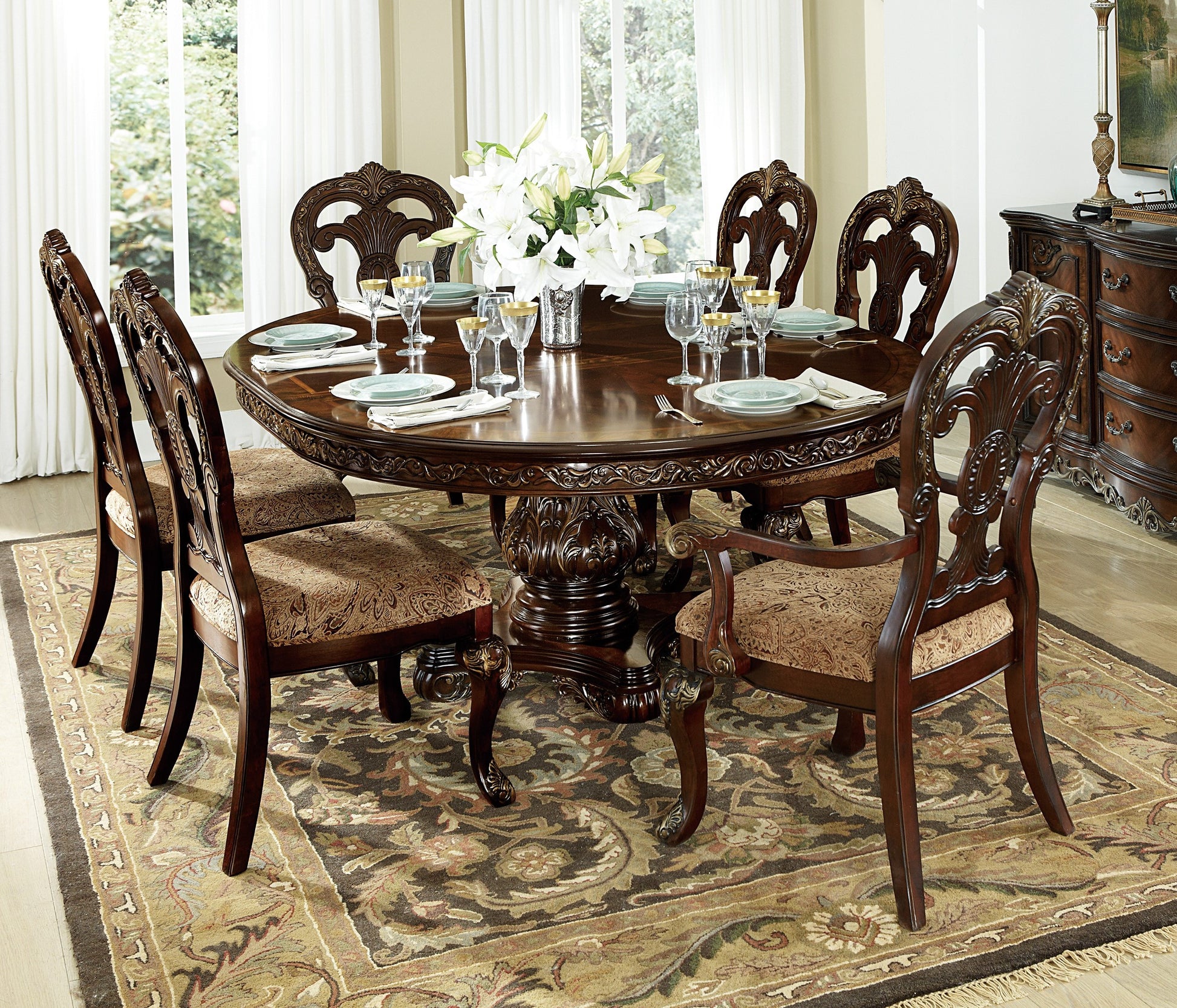 Beautiful Cherry Finish With Gold Tipping 1Pc Dining Round Oval Table With Extension Leaf Traditional Design Furniture Brown Mix Dining Room American Traditional,Traditional Wood