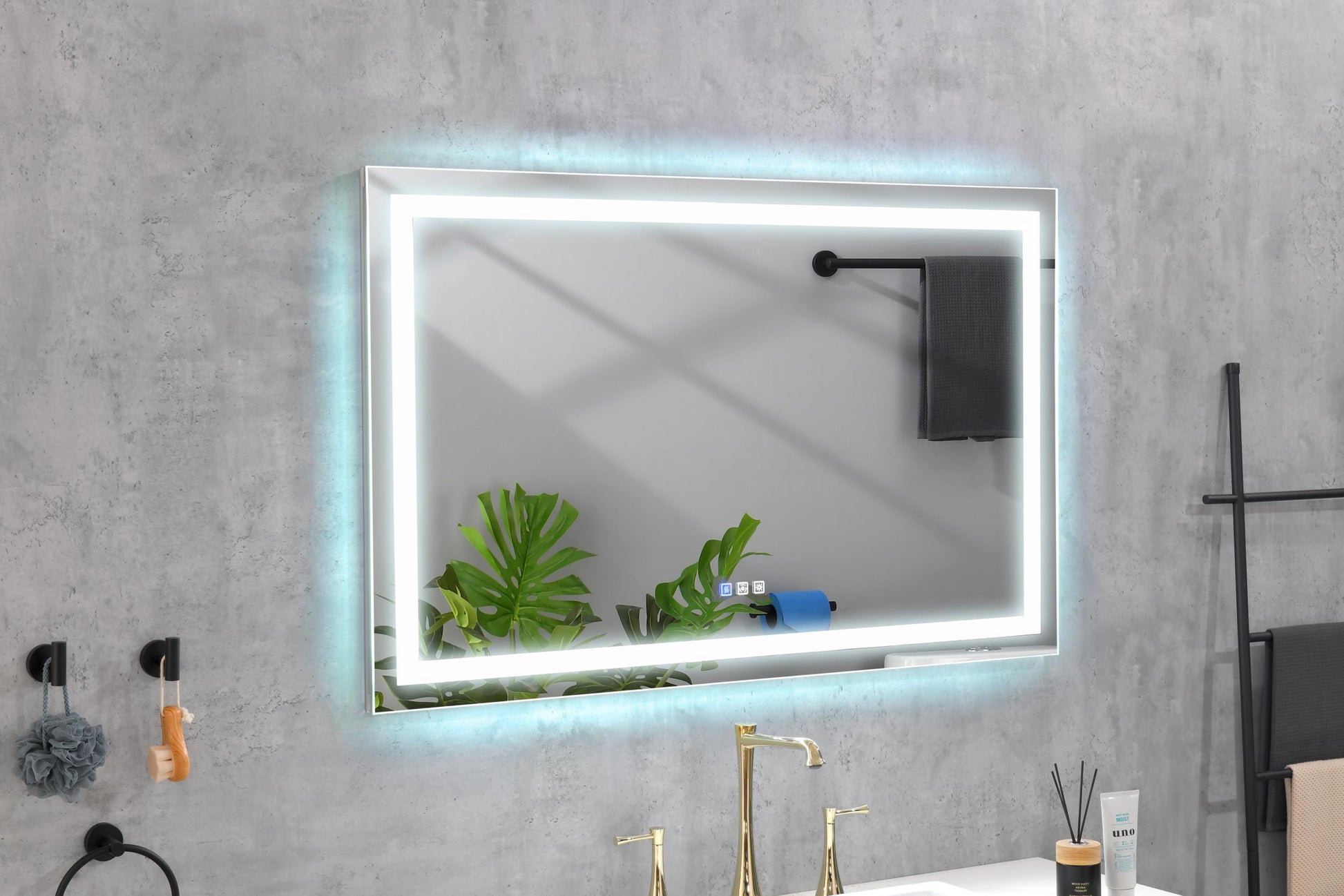 55 In. W X 30 In. H Frameless Led Single Bathroom Vanity Mirror In Polished Crystal Bathroom Vanity Led Mirror With 3 Color Lights Mirror For Bathroom Wall Smart Lighted Vanity Mirrors Dimm White Aluminium