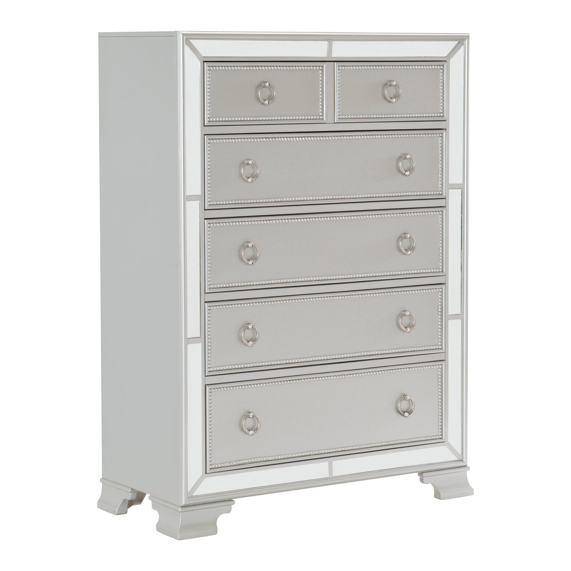 Modern Traditional Style 1Pc Bedroom Chest Of Drawers Embossed Textural Fronts Silver Finish Silver Bedroom Modern,Traditional Wood