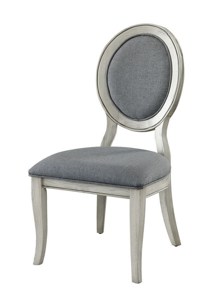 Transitional Antique White and Gray Side Chairs Set of antique white-white-dining