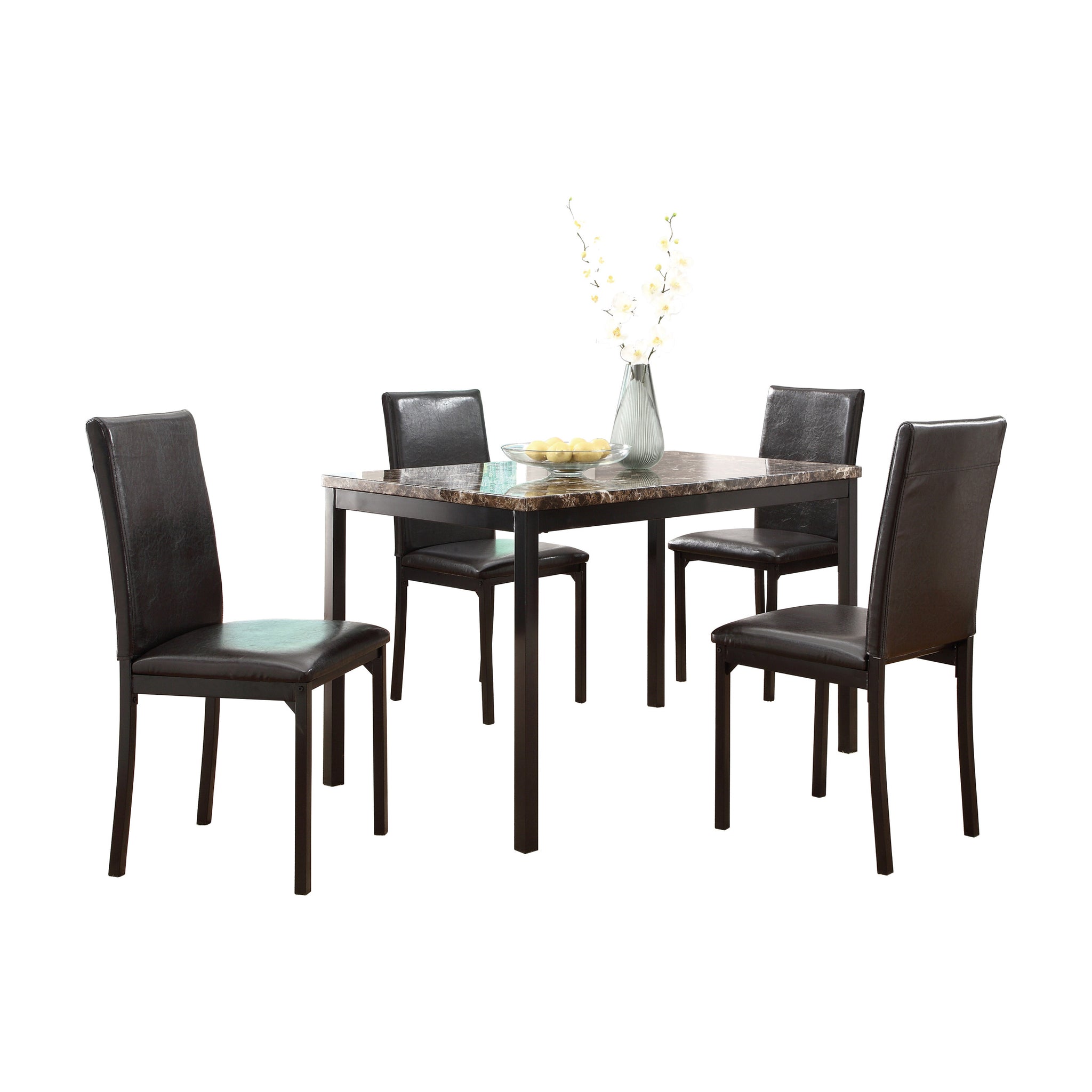Simple Style Dining Table 1pc Brown Faux Marble Table black-dining room-metal