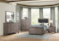 Brownish Gray Finish 1Pc Bedroom Chest Of 5 Drawers Melamine Laminate Dark Metal Hardware Corner Rivets Brown Gray Bedroom Wood