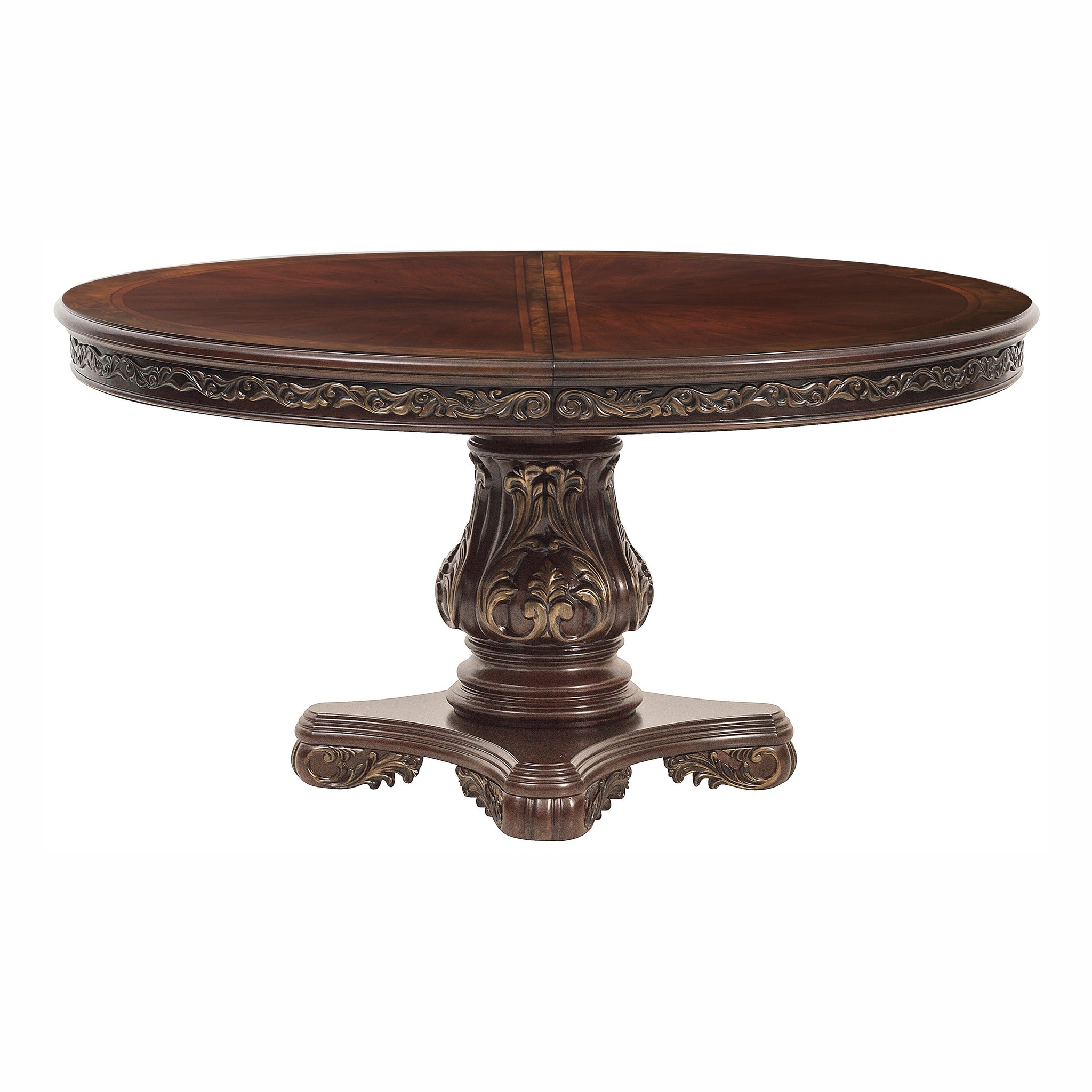 Beautiful Cherry Finish With Gold Tipping 1Pc Dining Round Oval Table With Extension Leaf Traditional Design Furniture Brown Mix Dining Room American Traditional,Traditional Wood