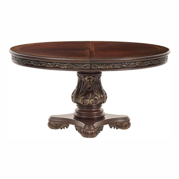 Beautiful Cherry Finish With Gold Tipping 1Pc Dining Round Oval Table With Extension Leaf Traditional Design Furniture Brown Mix Dining Room American Traditional,Traditional Wood