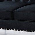 59.4 Inch Wide Black Velvet Sofa With Jeweled Buttons,Square Arm ,2 Pillows Black Velvet