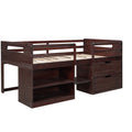 Twin Size Loft Bed With Two Shelves And Two Drawers Antique Espresso Antique Espresso Solid Wood