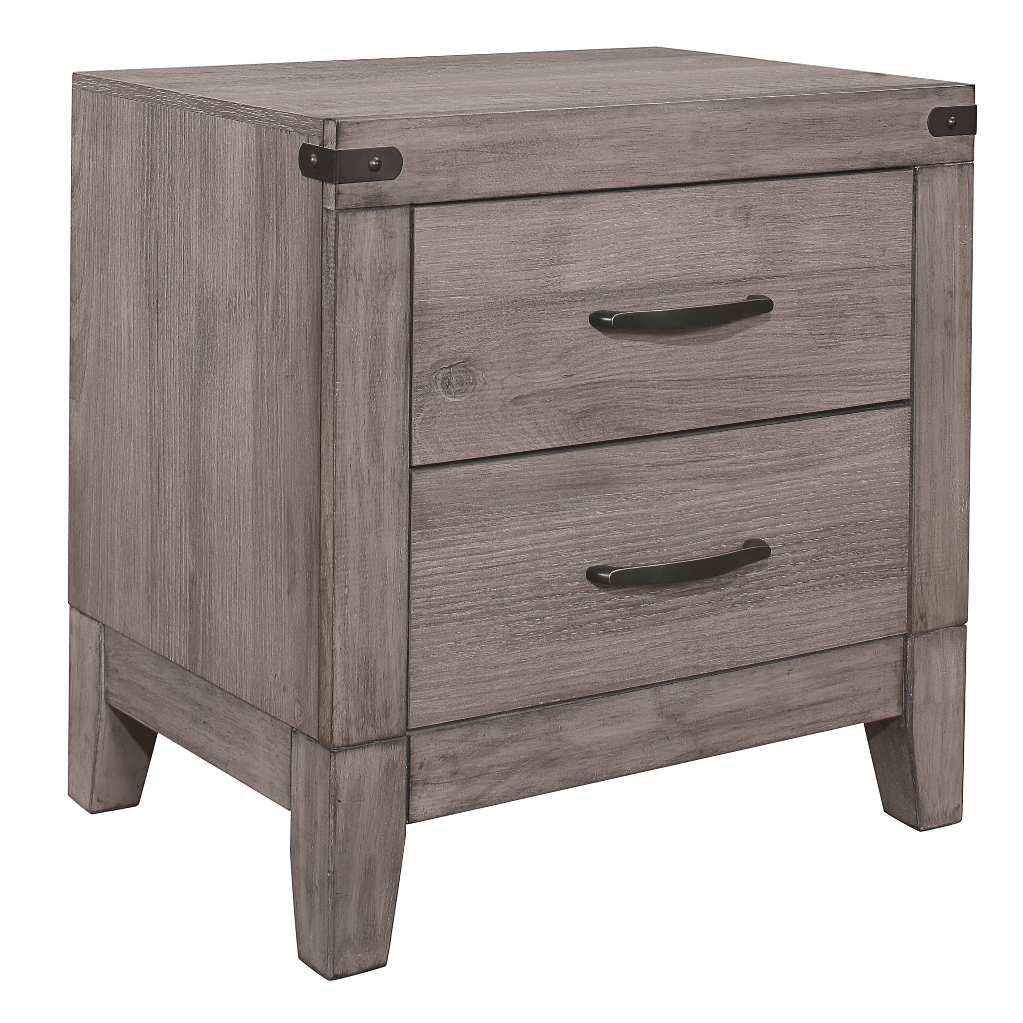 Brownish Gray Finish 1Pc Nightstand Melamine Laminate 2X Drawers Dark Metal Hardware Bed Side Table Brown Gray 2 Drawers Bedroom Wood