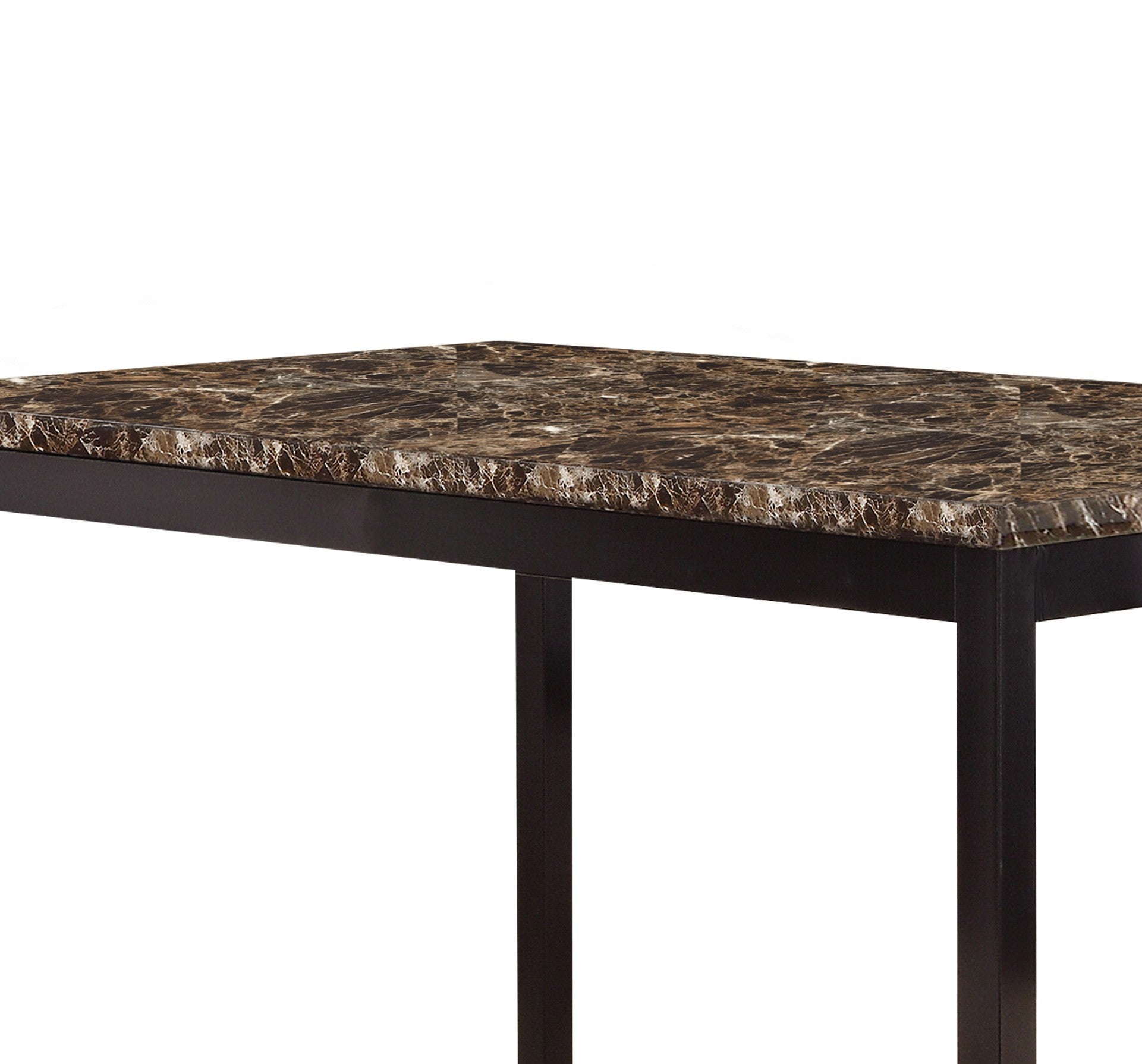 Simple Style Dining Table 1pc Brown Faux Marble Table black-dining room-metal