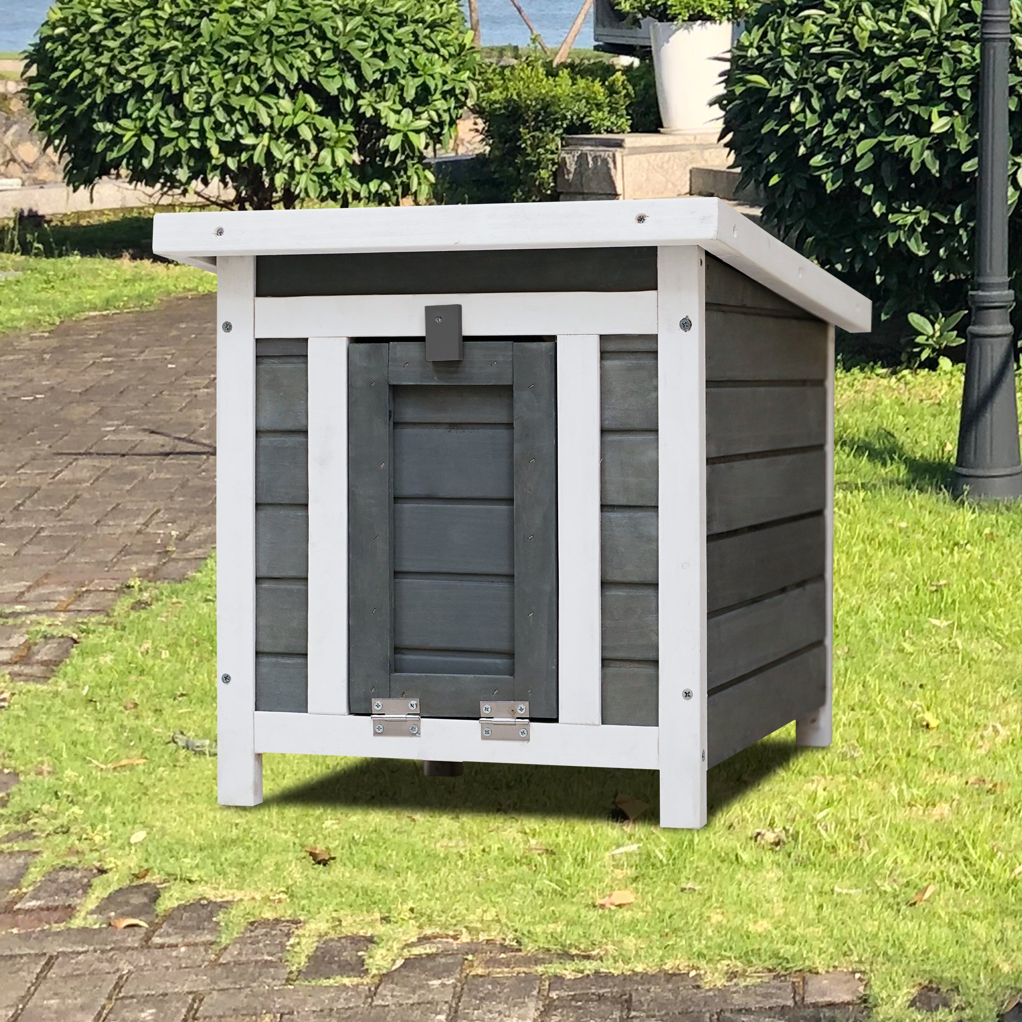 Weatherproof Wooden Outdoor Rabbit Hutch Lockable Door Openable Top Indoor For Small Animals Gray Foam Metal & Wood