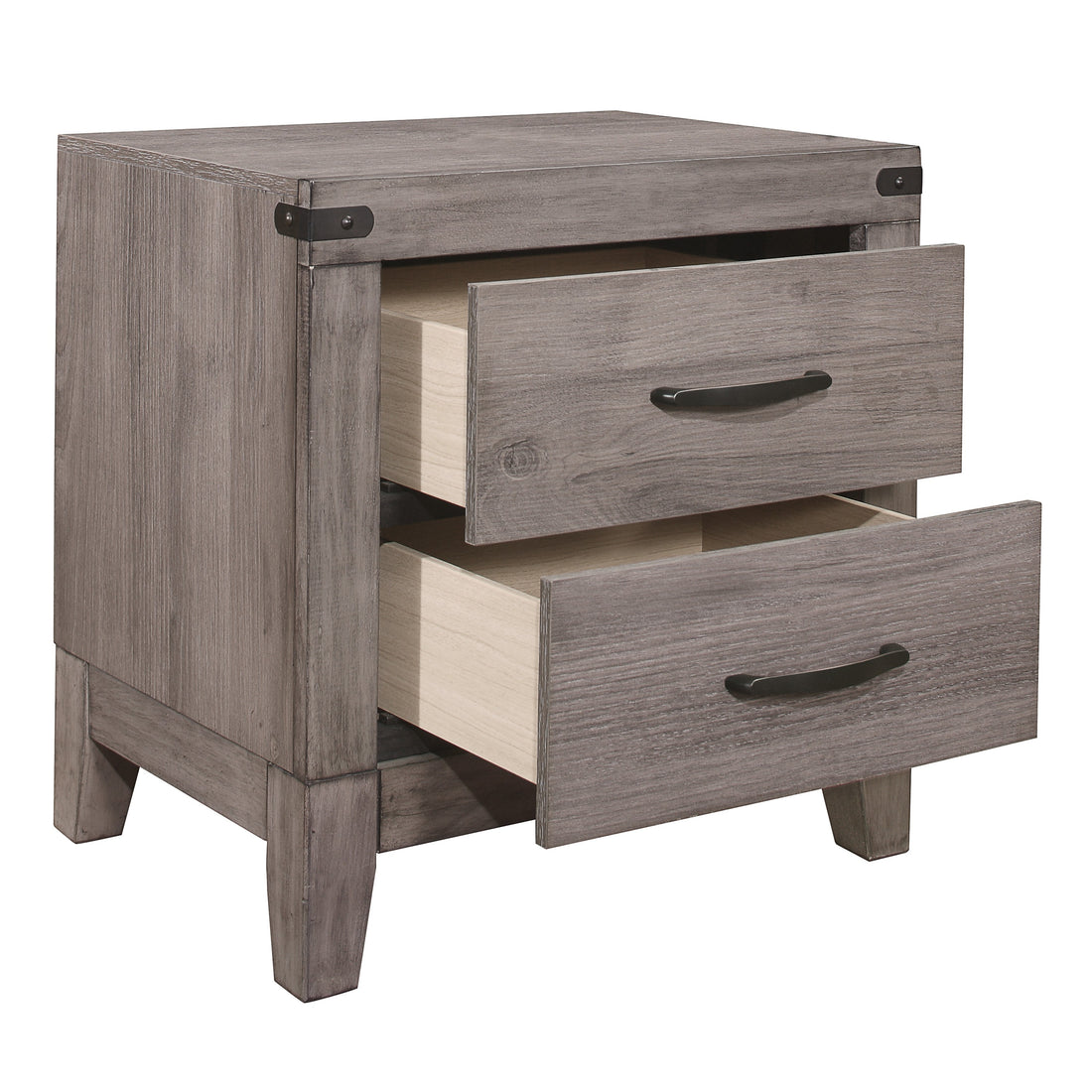 Brownish Gray Finish 1Pc Nightstand Melamine Laminate 2X Drawers Dark Metal Hardware Bed Side Table Brown Gray 2 Drawers Bedroom Wood