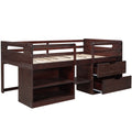 Twin Size Loft Bed With Two Shelves And Two Drawers Antique Espresso Antique Espresso Solid Wood
