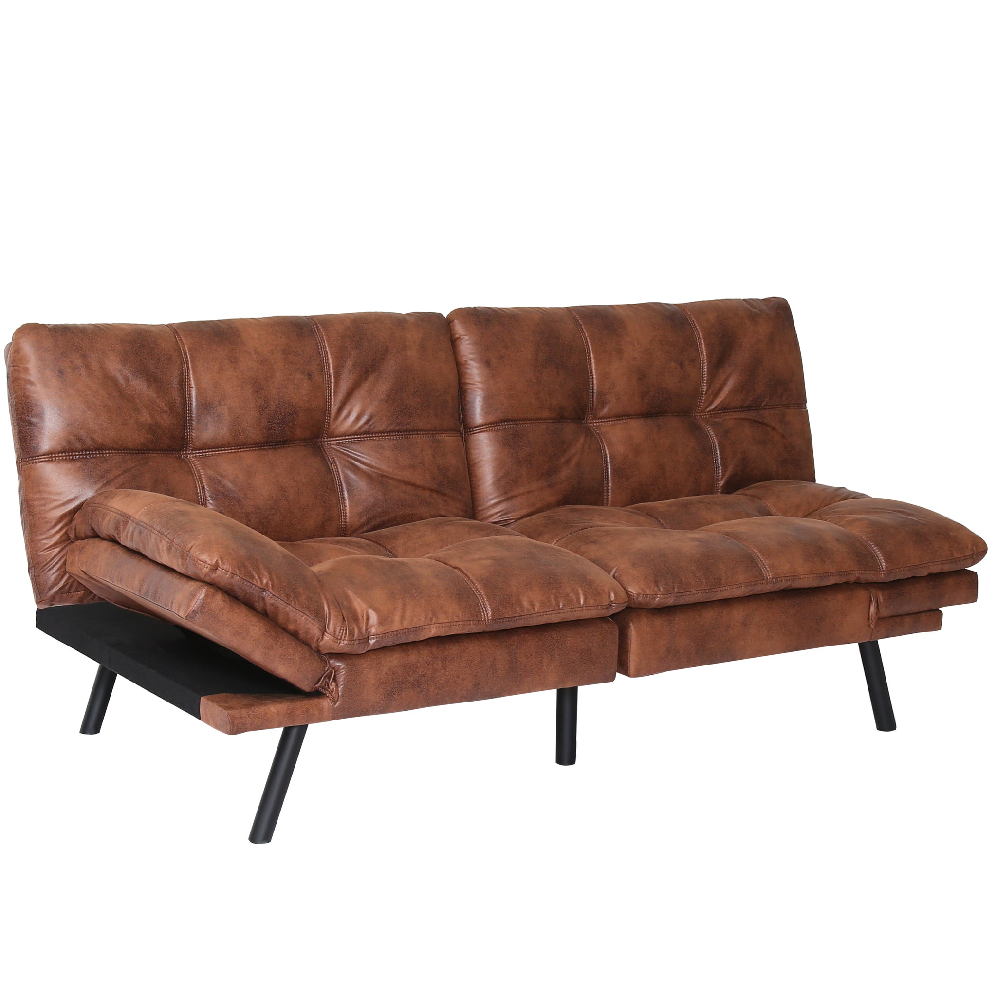 Convertible Memory Foam Futon Couch Bed, Modern brown-pu