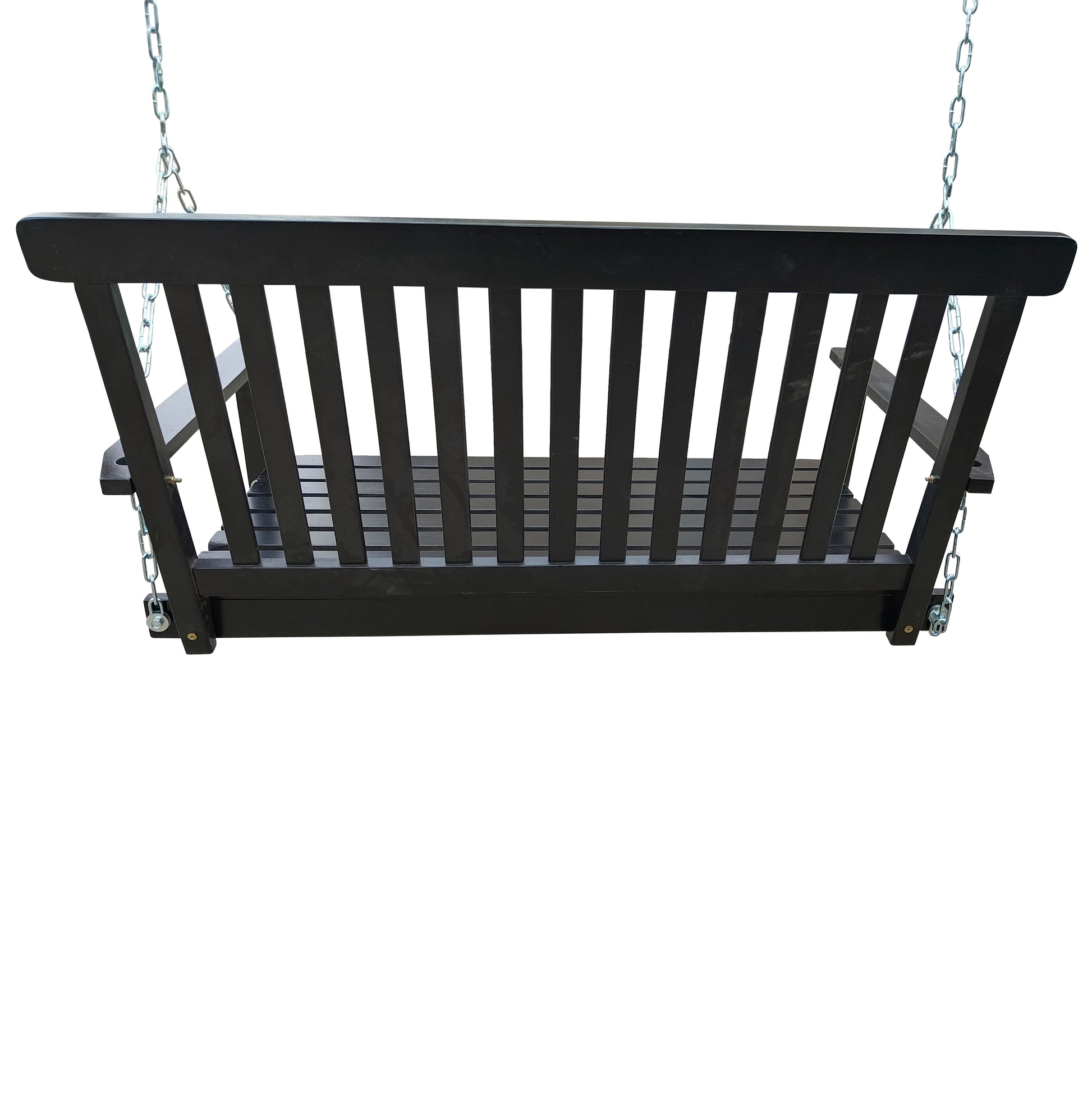 Front Porch Swing With Armrests, Wood Bench Swing With Hanging Chains,For Outdoor Patio ,Garden Yard, Porch, Backyard, Or Sunroom,Easy To Assemble,Black Black Solid Wood