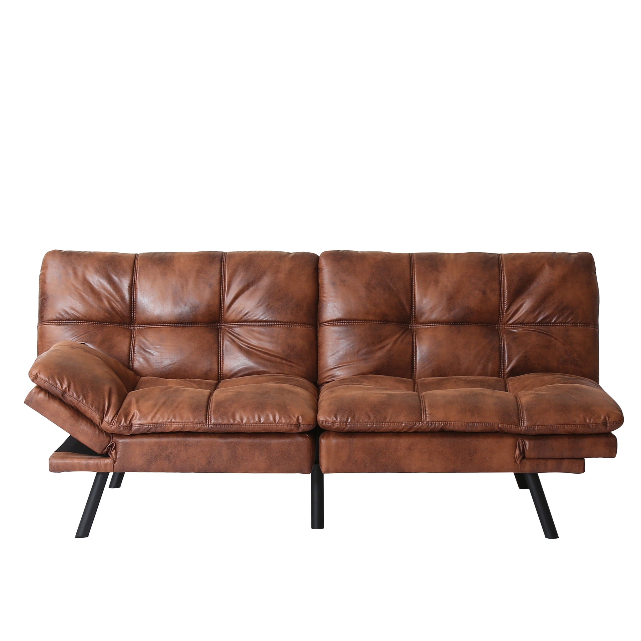 Convertible Memory Foam Futon Couch Bed, Modern brown-pu