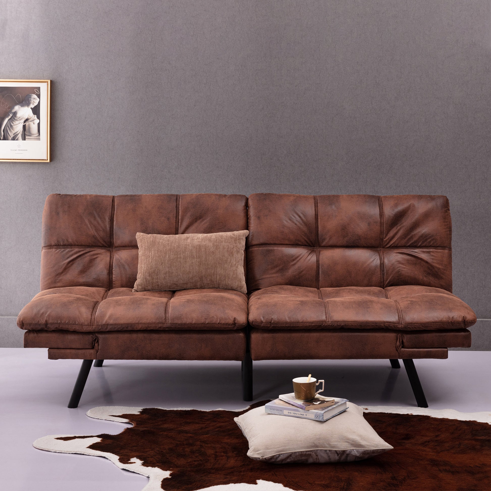 Convertible Memory Foam Futon Couch Bed, Modern Folding Sleeper Sofa Sf267Puch Brown Pu