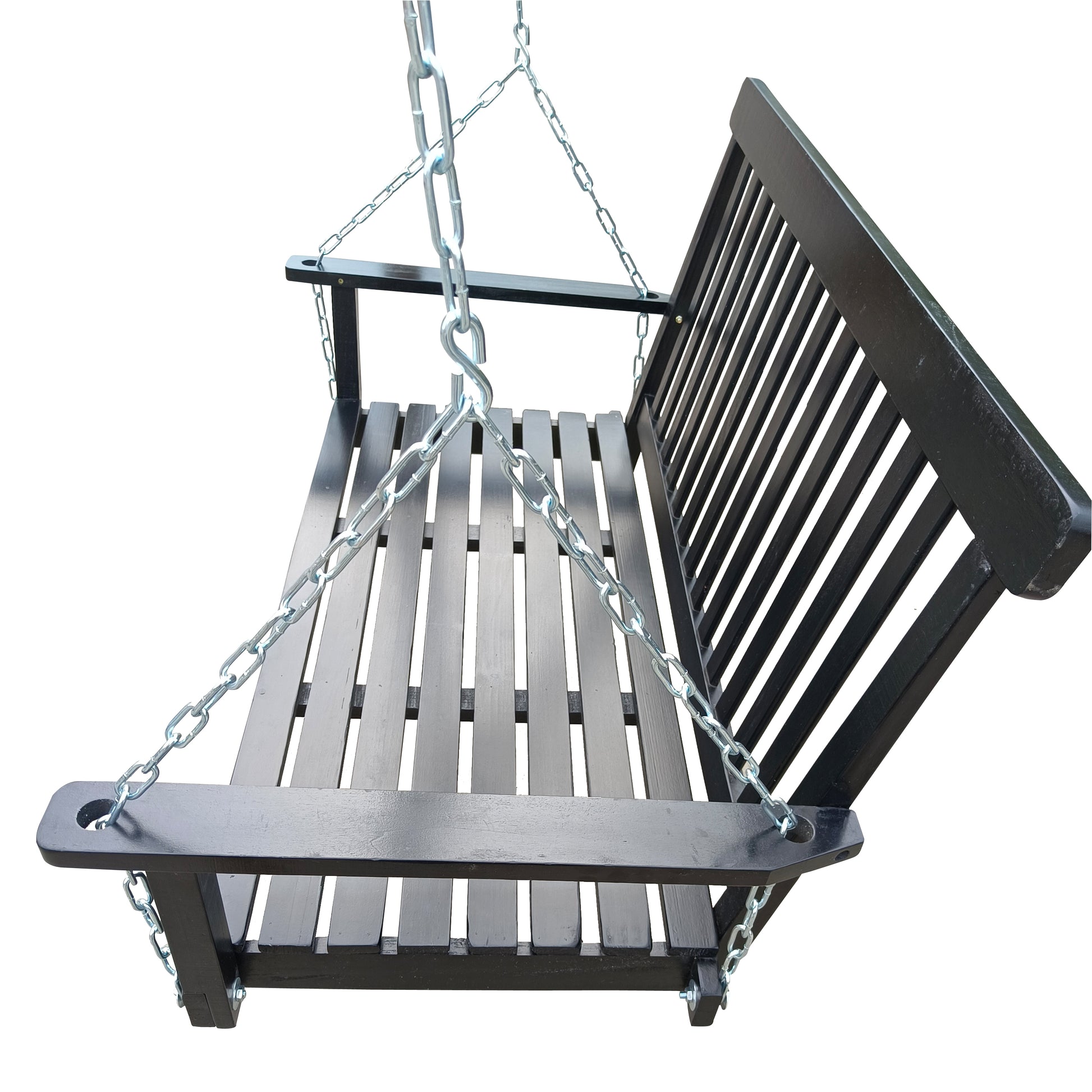 Front Porch Swing With Armrests, Wood Bench Swing With Hanging Chains,For Outdoor Patio ,Garden Yard, Porch, Backyard, Or Sunroom,Easy To Assemble,Black Black Solid Wood