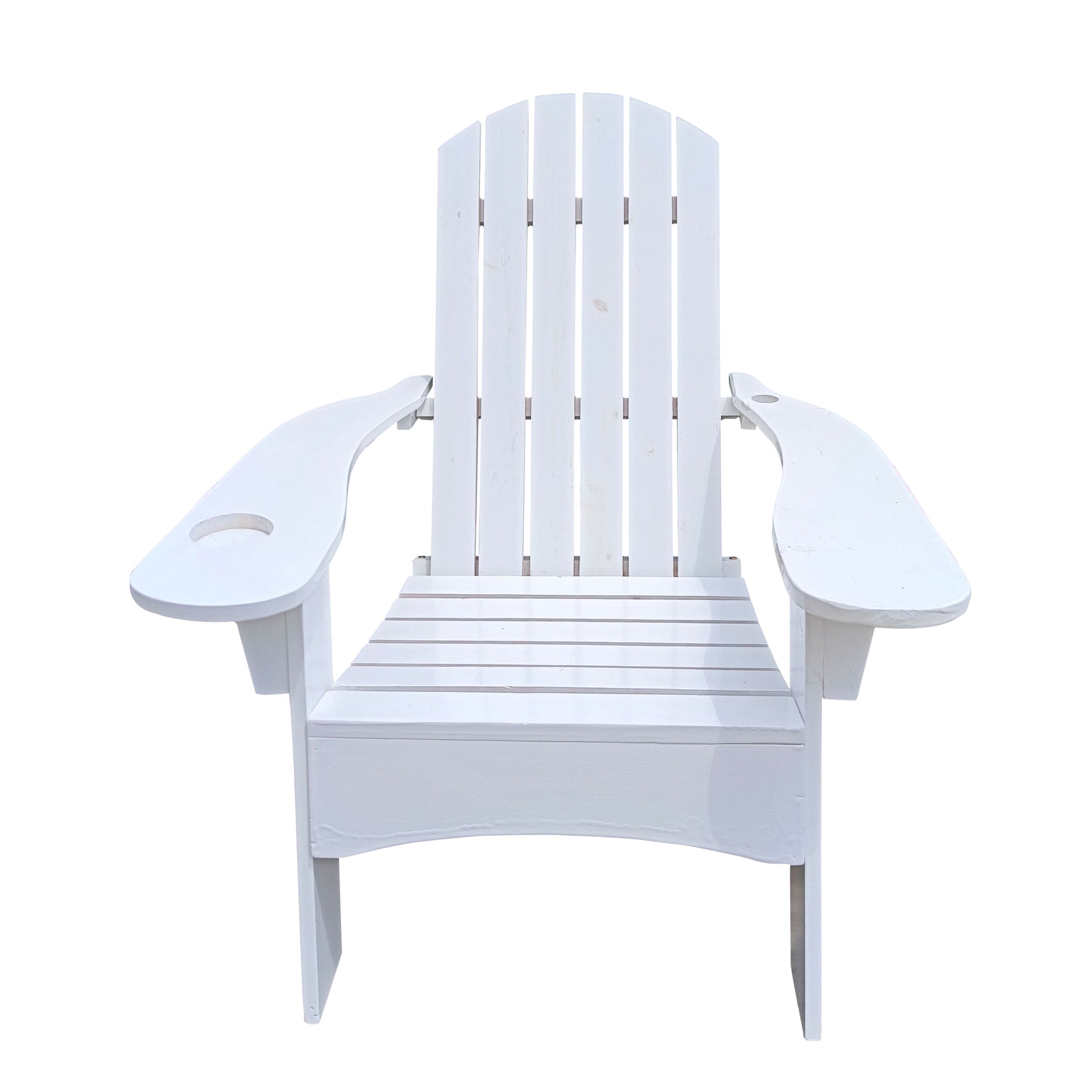 Outdoor Or Indoor Wood Adirondack Chair With An Hole To Hold Umbrella On The Arm ,White White Solid Wood