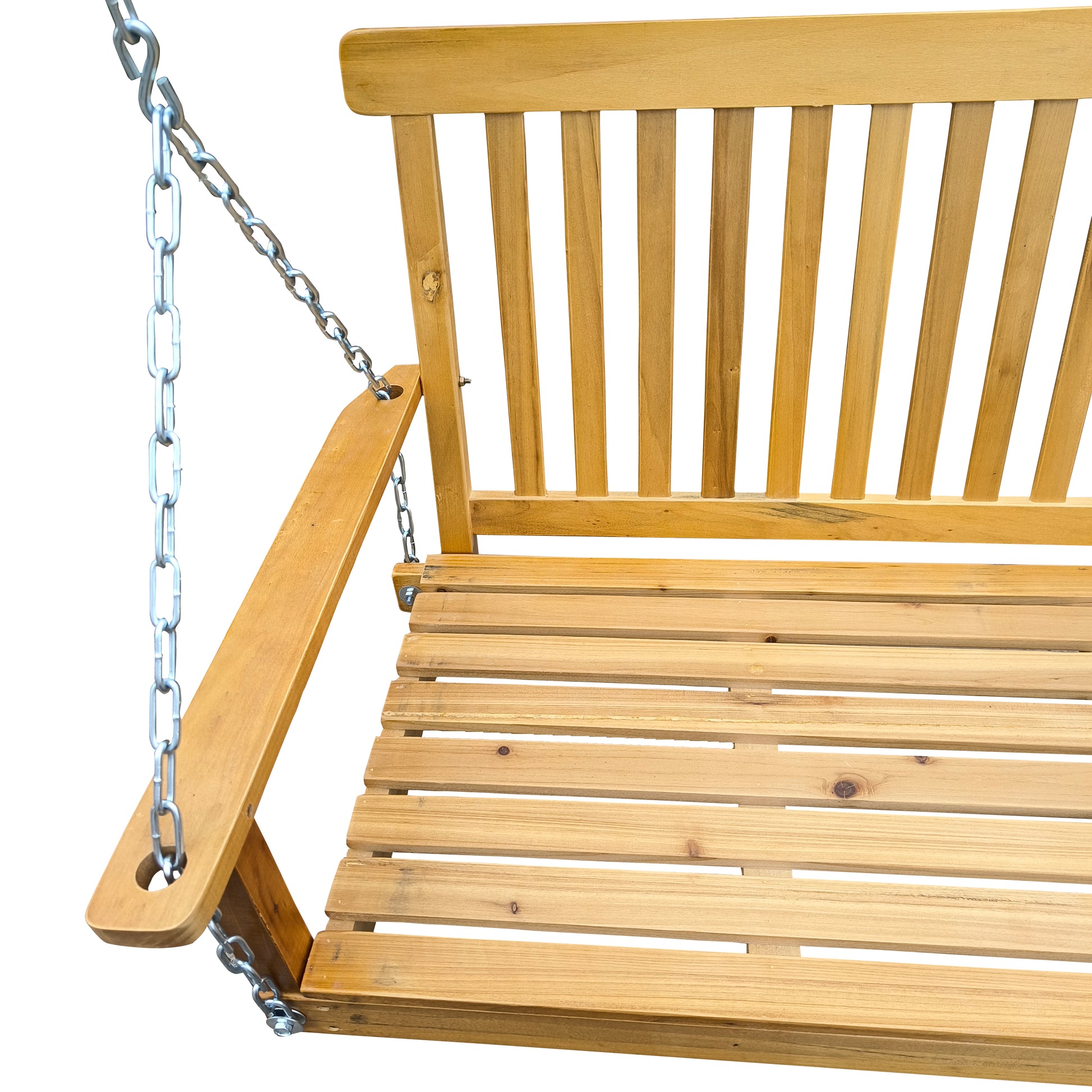 Front Porch Swing With Armrests, Wood Bench Swing With Hanging Chains,