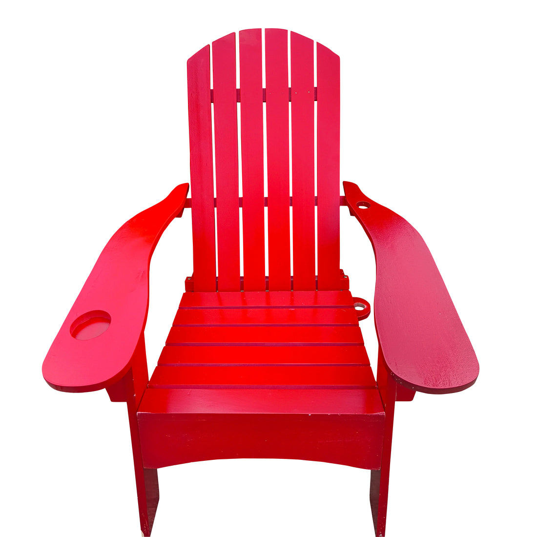 Outdoor Or Indoor Wood Adirondack Chair With An Hole To Hold Umbrella On The Arm ,Red Red Solid Wood