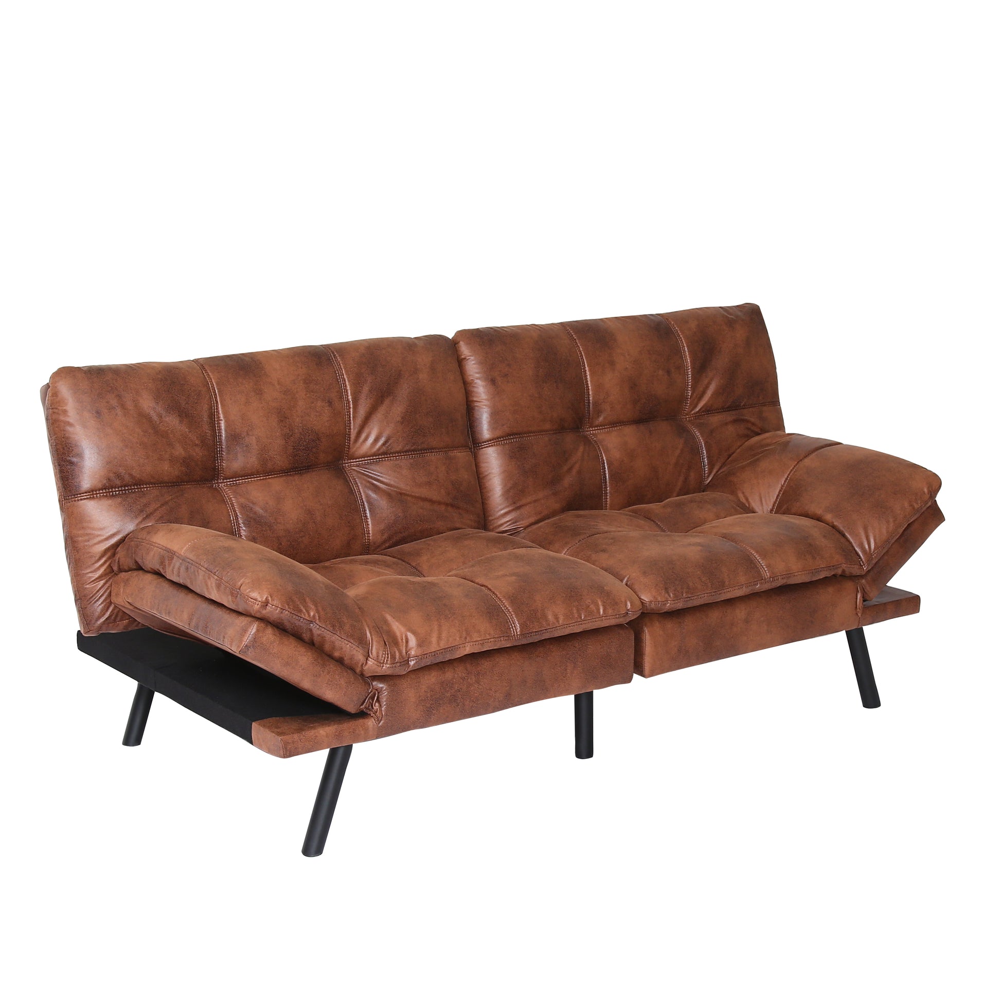 Convertible Memory Foam Futon Couch Bed, Modern Folding Sleeper Sofa Sf267Puch Brown Pu