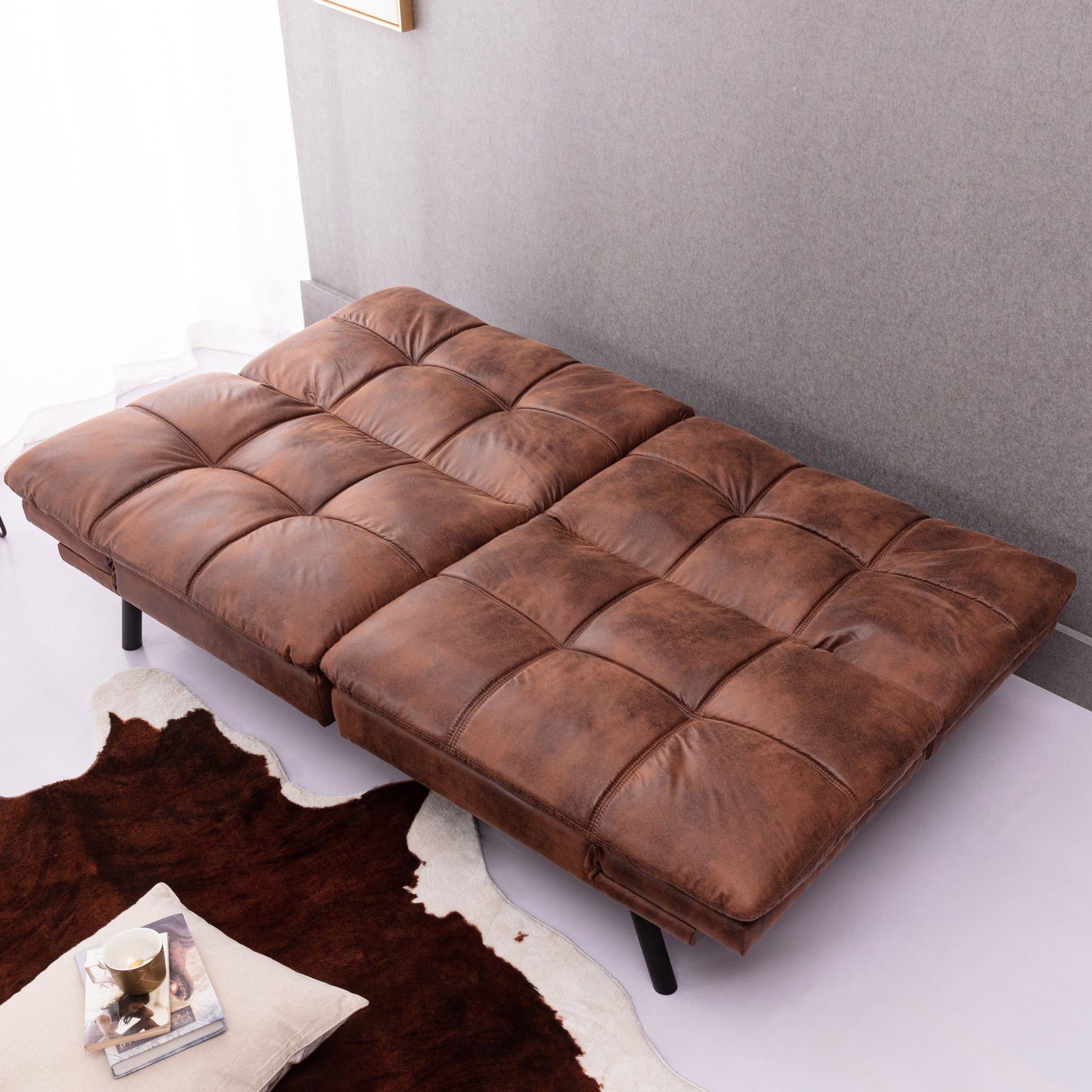 Convertible Memory Foam Futon Couch Bed, Modern Folding Sleeper Sofa Sf267Puch Brown Pu