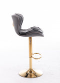 Set Of 2 Bar Stools,With Chrome Footrest And Base Swivel Height Adjustable Mechanical Lifting Velvet Golden Leg Simple Bar Stool Gray Grey Foam Fabric