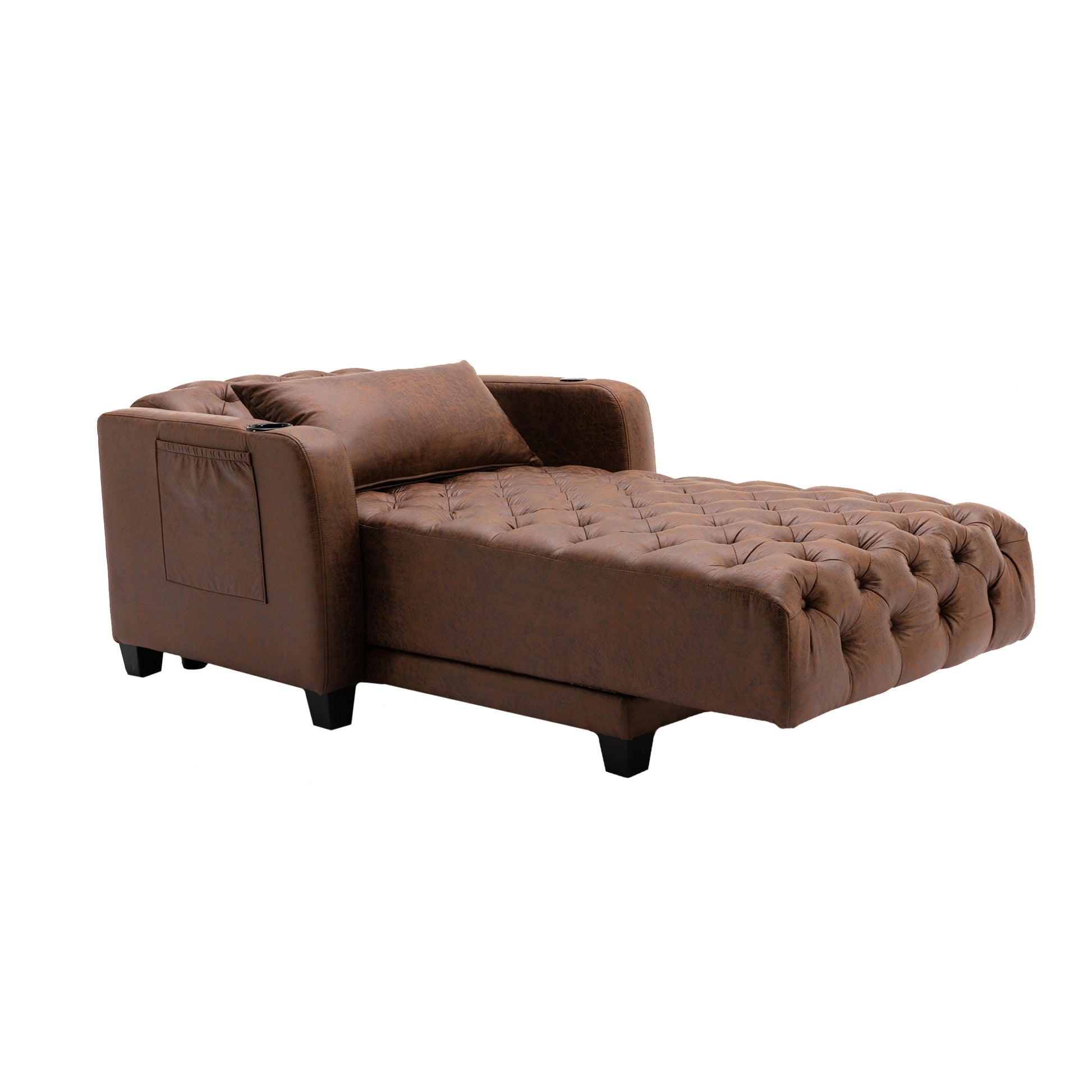 Coolmore Multifunctional Living Room Leisure Chaise Lounge Barry Tufted Comfy Armchair Wireless Charging, Smooth Reclining Backrest & Lumbar Pillow For Home Apartment Brown Linen Brown Foam Linen