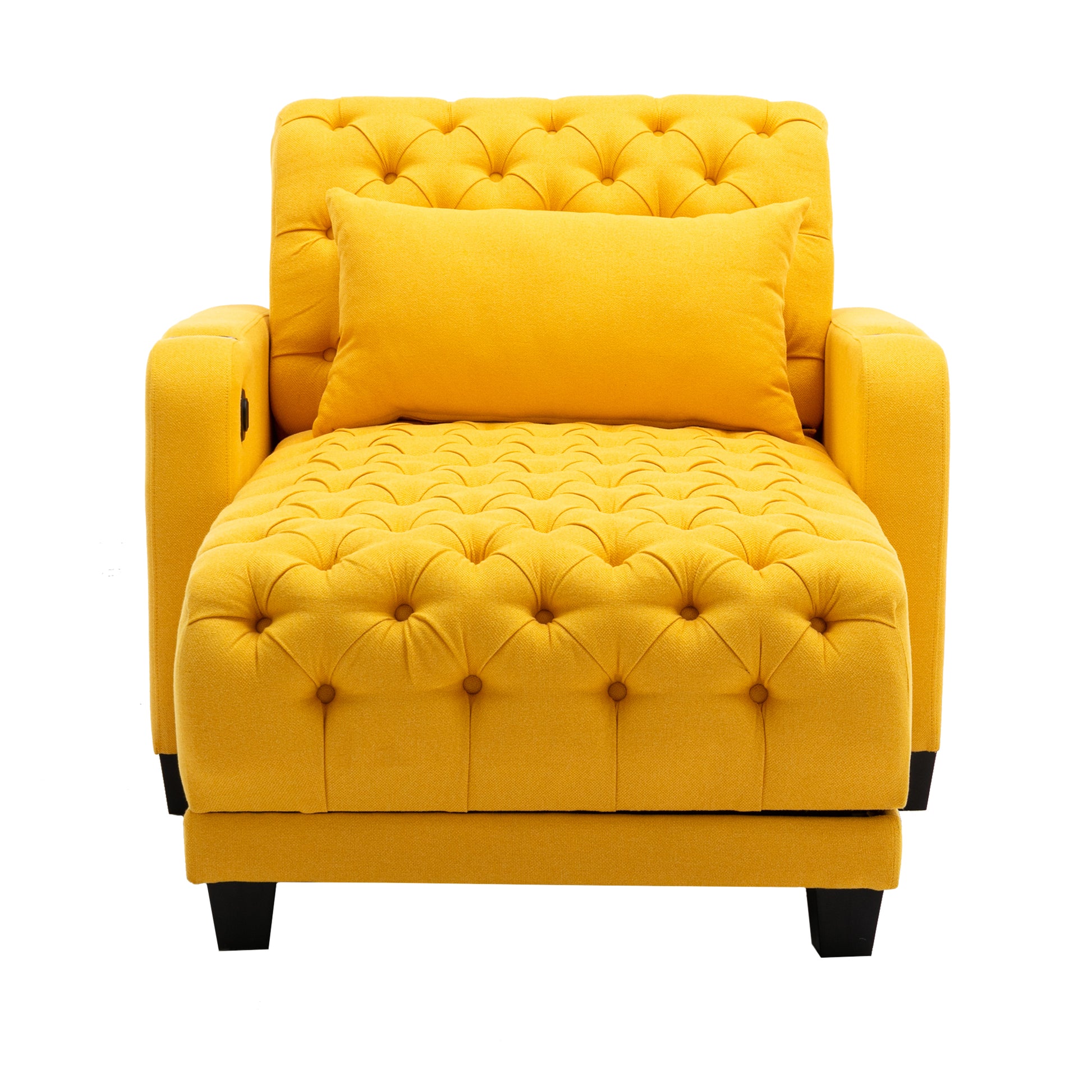 Coolmore Multifunctional Living Room Leisure Chaise Lounge Barry Tufted Comfy Armchair Wireless Charging, Smooth Reclining Backrest & Lumbar Pillow For Home Apartment Yellow Linen Yellow Foam Linen