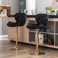 Set Of 2 Bar Stools,With Chrome Footrest And Base Swivel Height Adjustable Mechanical Lifting Velvet Golden Leg Simple Bar Stool Black Black Foam Fabric