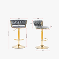 Set Of 2 Bar Stools,With Chrome Footrest And Base Swivel Height Adjustable Mechanical Lifting Velvet Golden Leg Simple Bar Stool Gray Grey Foam Fabric