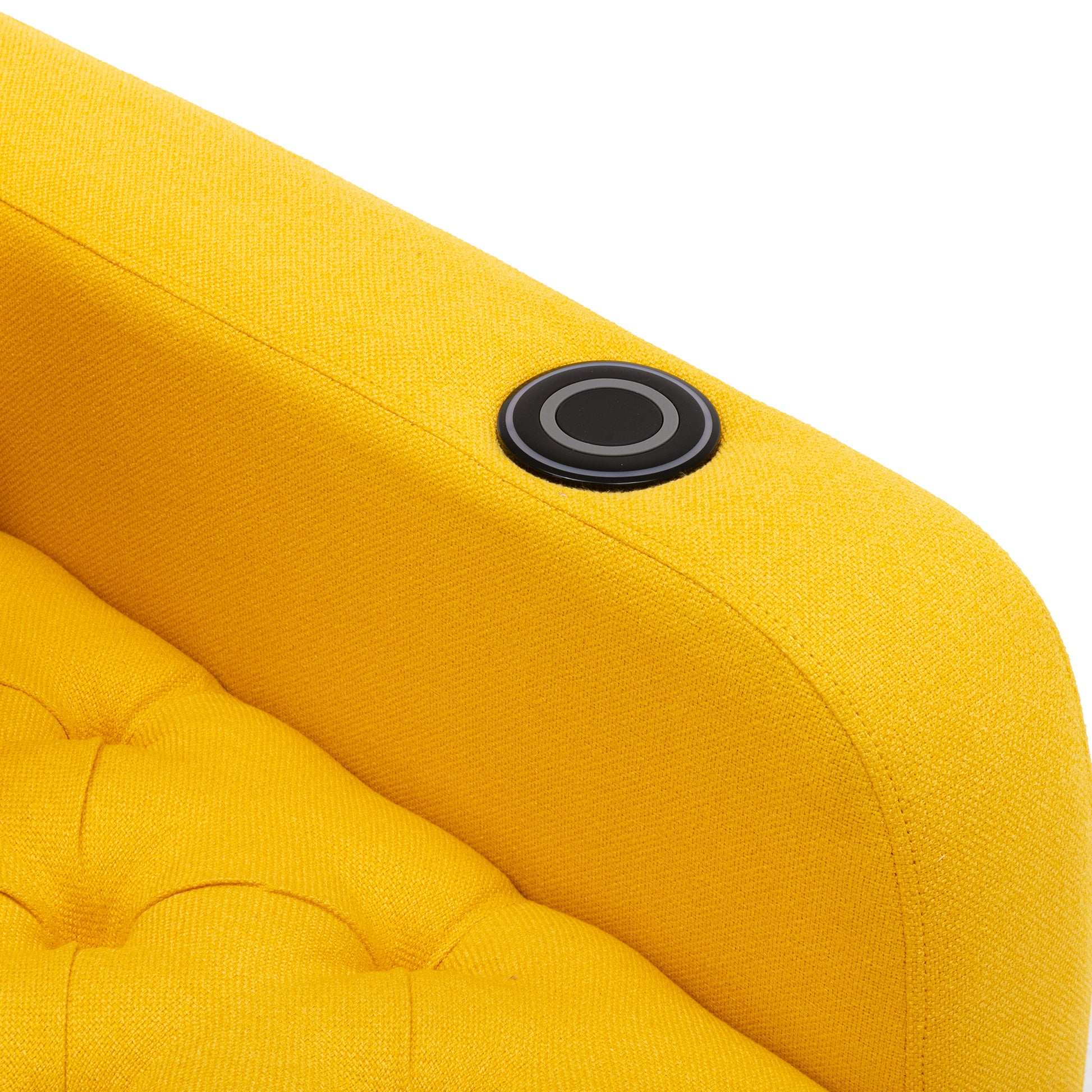 Coolmore Multifunctional Living Room Leisure Chaise Lounge Barry Tufted Comfy Armchair Wireless Charging, Smooth Reclining Backrest & Lumbar Pillow For Home Apartment Yellow Linen Yellow Foam Linen