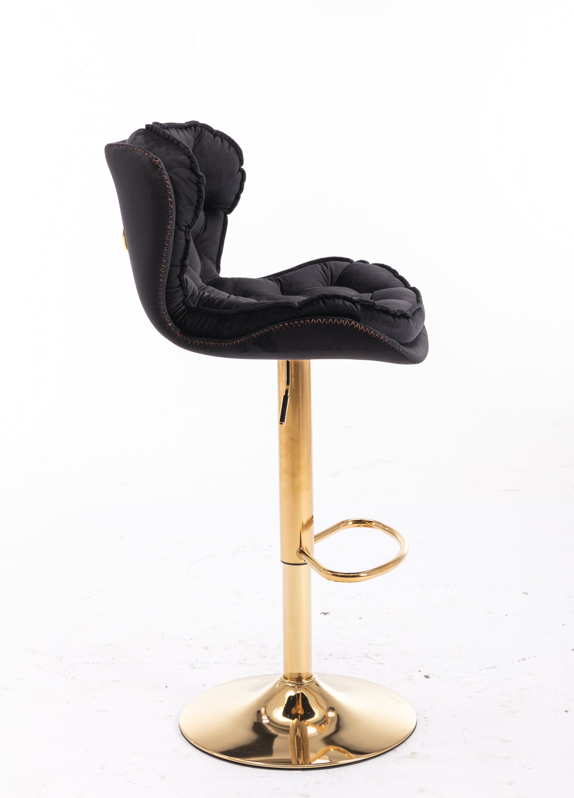 Set Of 2 Bar Stools,With Chrome Footrest And Base Swivel Height Adjustable Mechanical Lifting Velvet Golden Leg Simple Bar Stool Black Black Foam Fabric