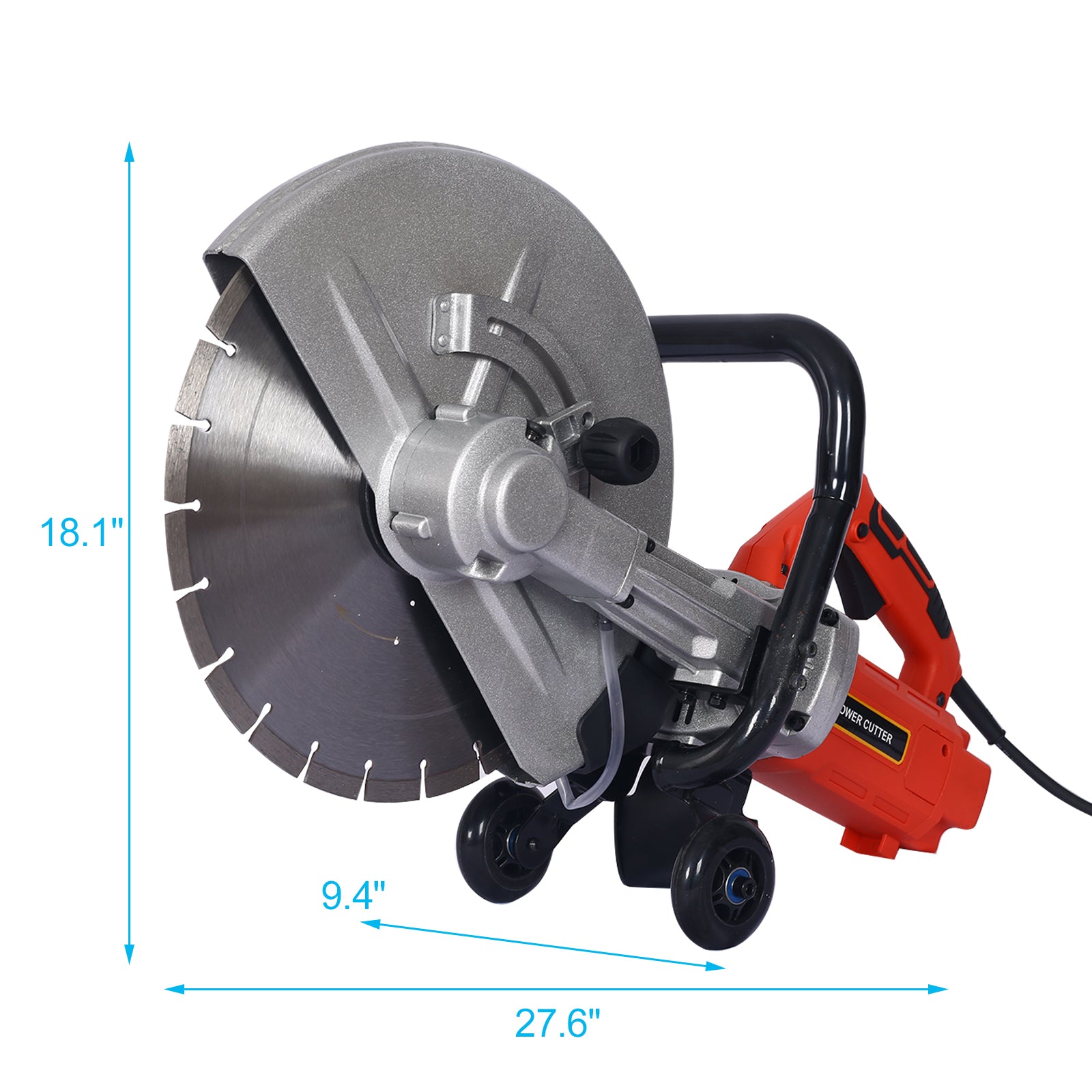 Electric 14" Cut Off Saw Wet Dry Concrete Saw Cutter Guide Roller With Water Line Attachment 3000W With Blade Black And Silver Plastic