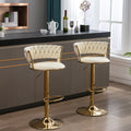 Set Of 2 Bar Stools,With Chrome Footrest And Base Swivel Height Adjustable Mechanical Lifting Velvet Golden Leg Simple Bar Stool Cream Cream Foam Fabric