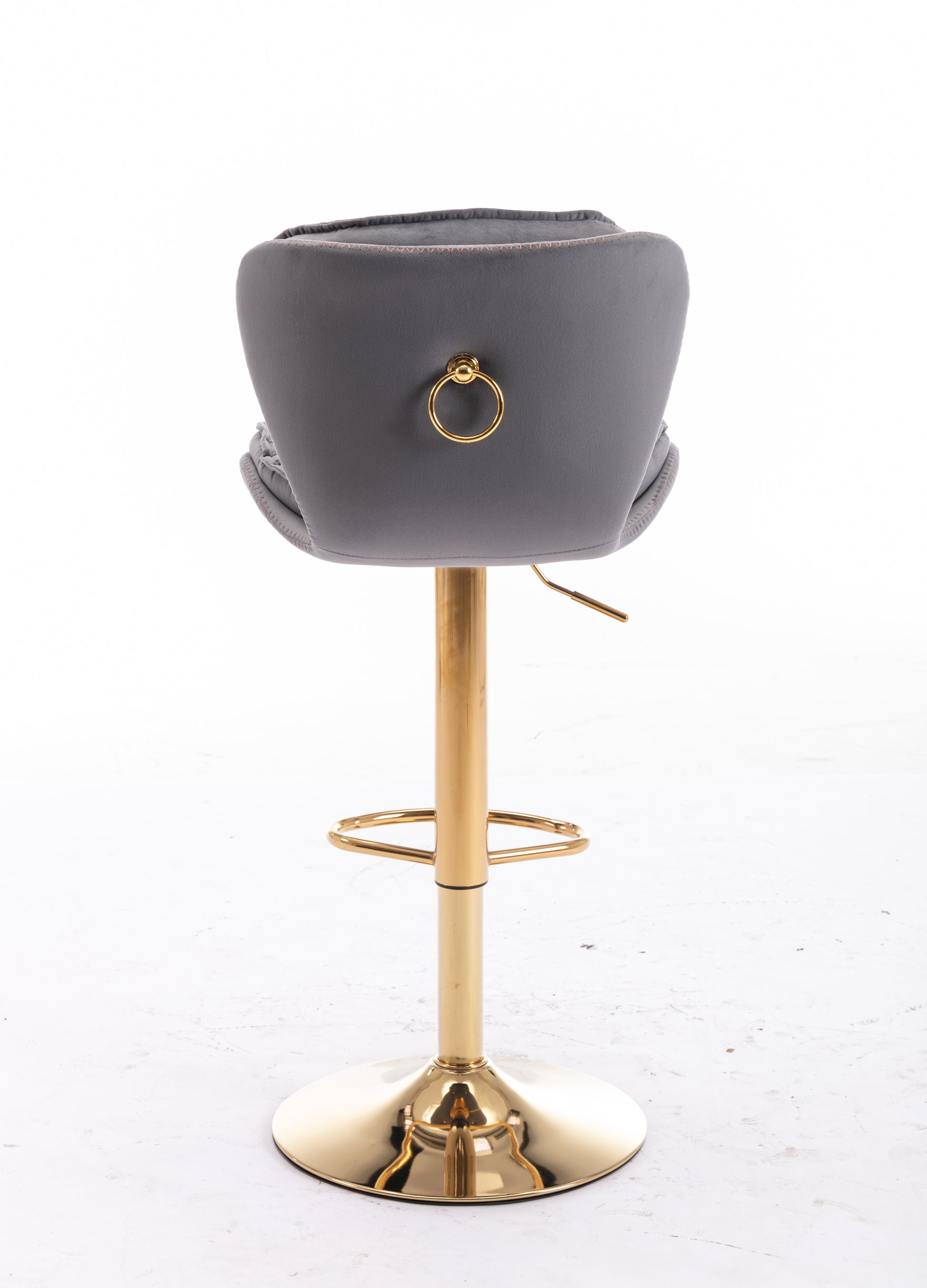 Set Of 2 Bar Stools,With Chrome Footrest And Base Swivel Height Adjustable Mechanical Lifting Velvet Golden Leg Simple Bar Stool Gray Grey Foam Fabric