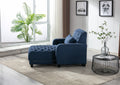 Coolmore Multifunctional Living Room Leisure Chaise Lounge Barry Tufted Comfy Armchair Wireless Charging, Smooth Reclining Backrest & Lumbar Pillow For Home Apartment Navy Linen Navy Foam Linen