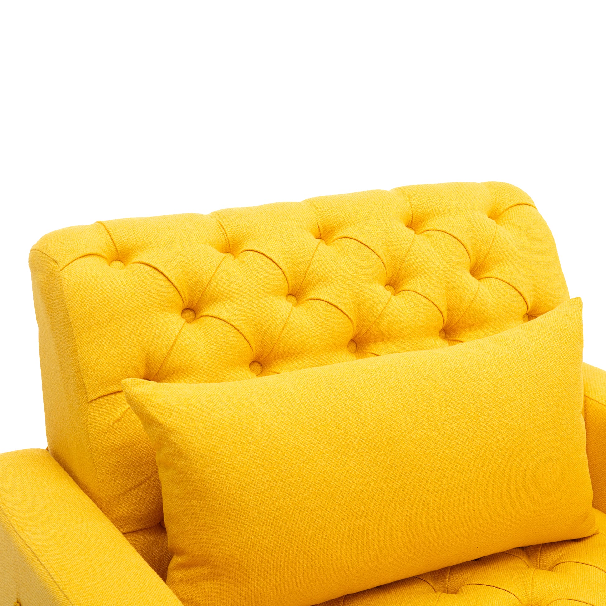 Coolmore Multifunctional Living Room Leisure Chaise Lounge Barry Tufted Comfy Armchair Wireless Charging, Smooth Reclining Backrest & Lumbar Pillow For Home Apartment Yellow Linen Yellow Foam Linen