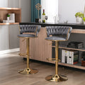 Set Of 2 Bar Stools,With Chrome Footrest And Base Swivel Height Adjustable Mechanical Lifting Velvet Golden Leg Simple Bar Stool Gray Grey Foam Fabric