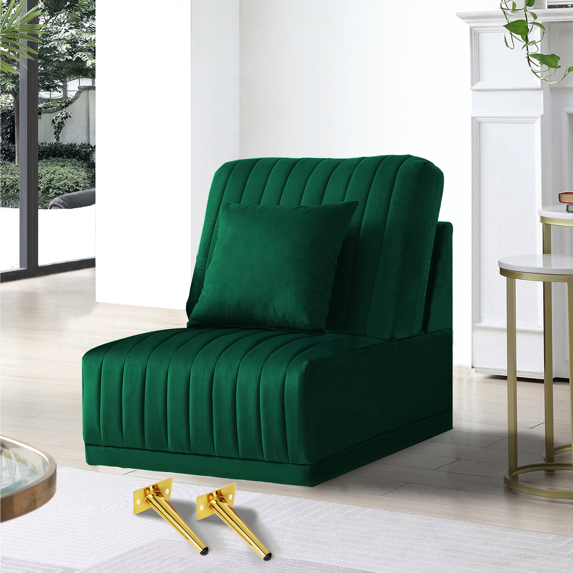 The green sofa without armrests is not sold separately green-foam-velvet