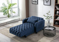 Coolmore Multifunctional Living Room Leisure Chaise Lounge Barry Tufted Comfy Armchair Wireless Charging, Smooth Reclining Backrest & Lumbar Pillow For Home Apartment Navy Linen Navy Foam Linen