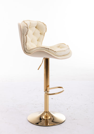 Set Of 2 Bar Stools,With Chrome Footrest And Base Swivel Height Adjustable Mechanical Lifting Velvet Golden Leg Simple Bar Stool Cream Cream Foam Fabric